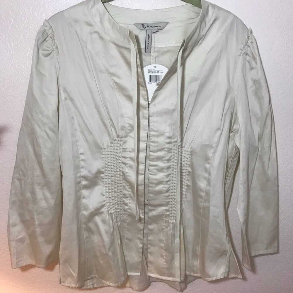 COPY - NWT! BCBG ivory cotton sateen corset blouse